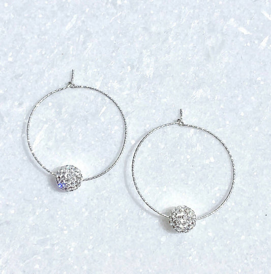 SS Sparkle Hoops/Crystal Pave' Ball Earrings EST-220-SS