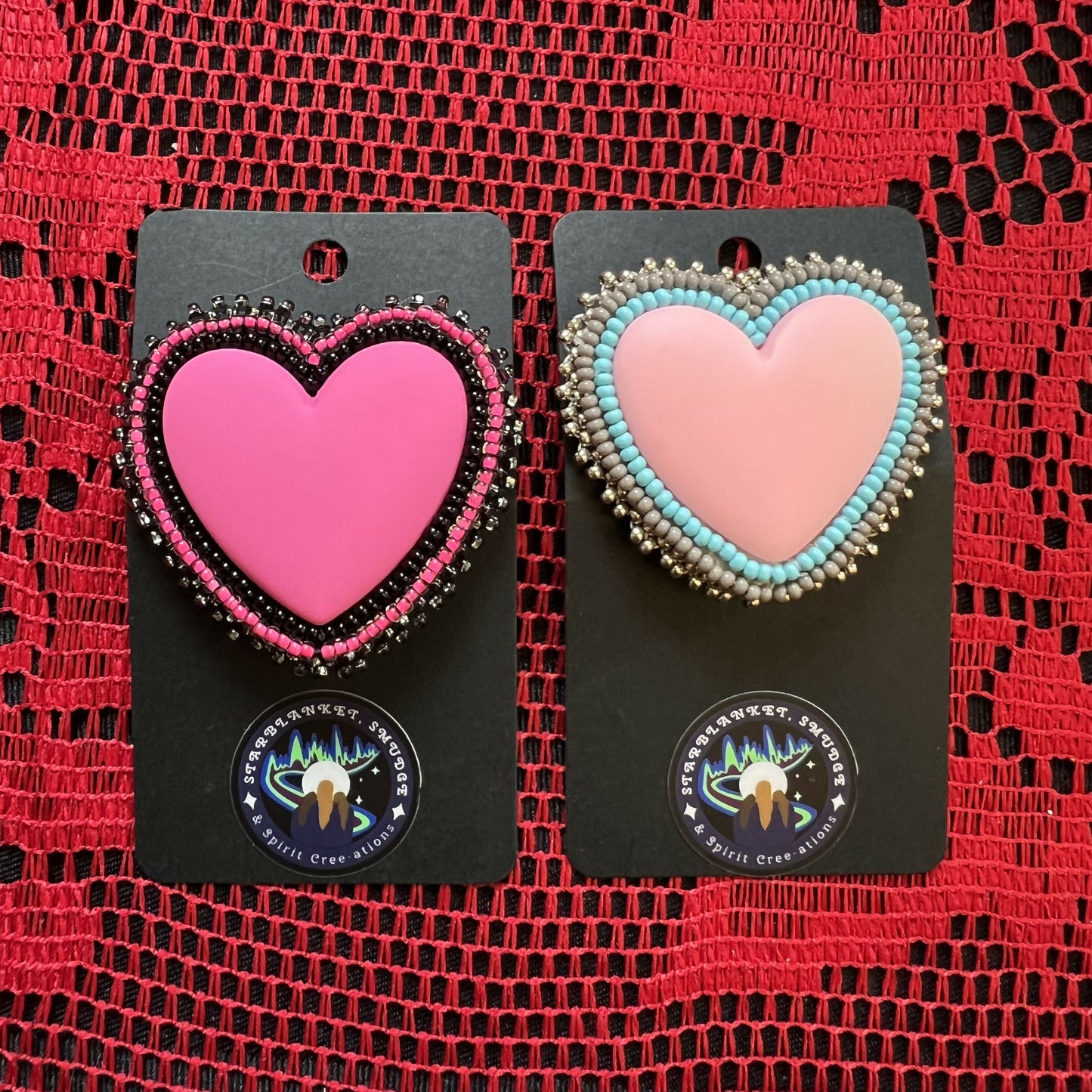 Large Beaded Heart Pins