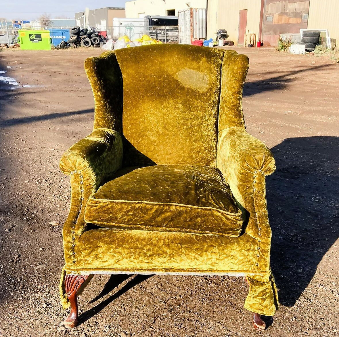 Green Crushed Velvet Chair (damaged)