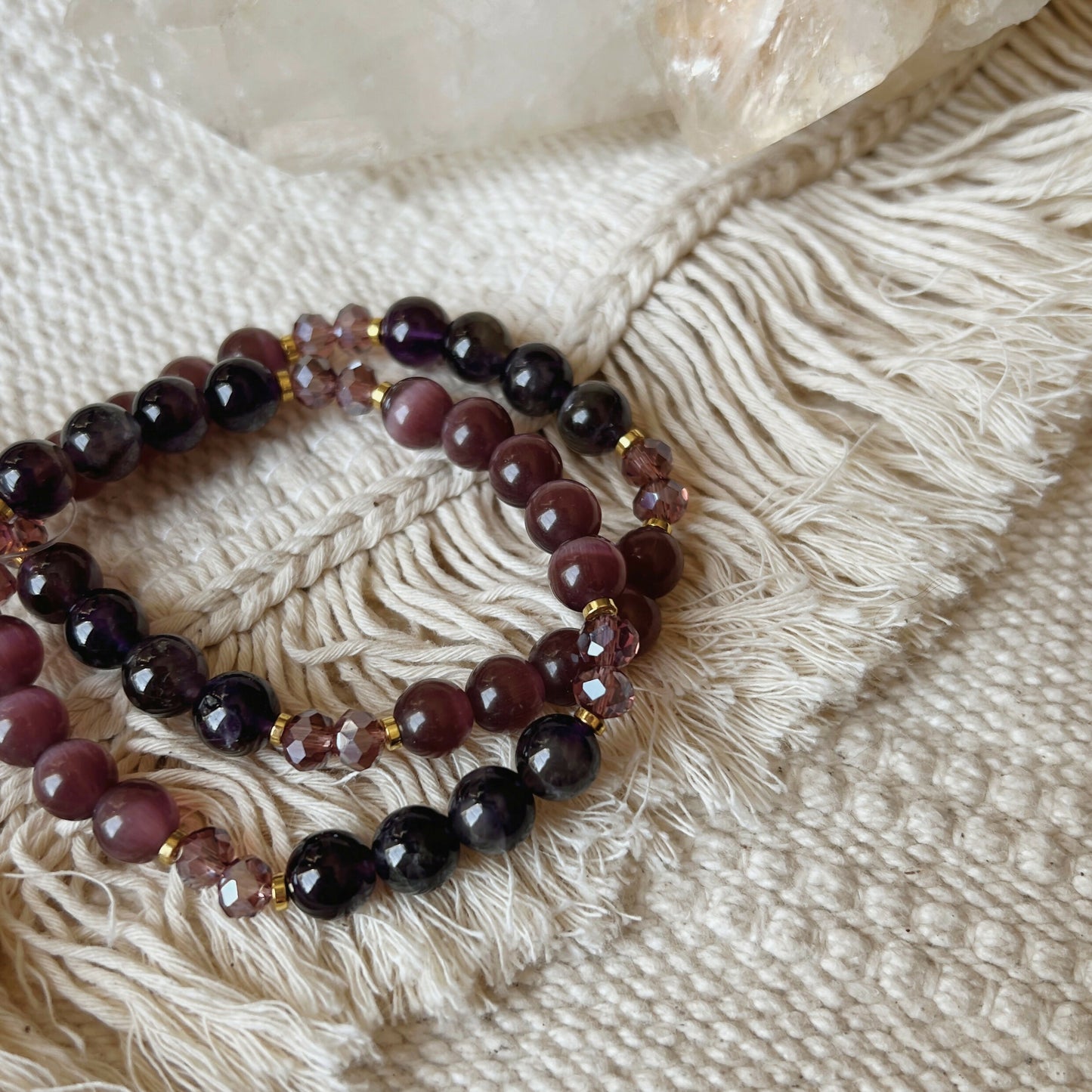 Attunement Gemstone Bracelet || Amethyst Plum Selenite || Purple Crystal