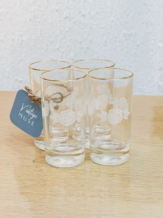 Small Peony Motif Juice Glasses