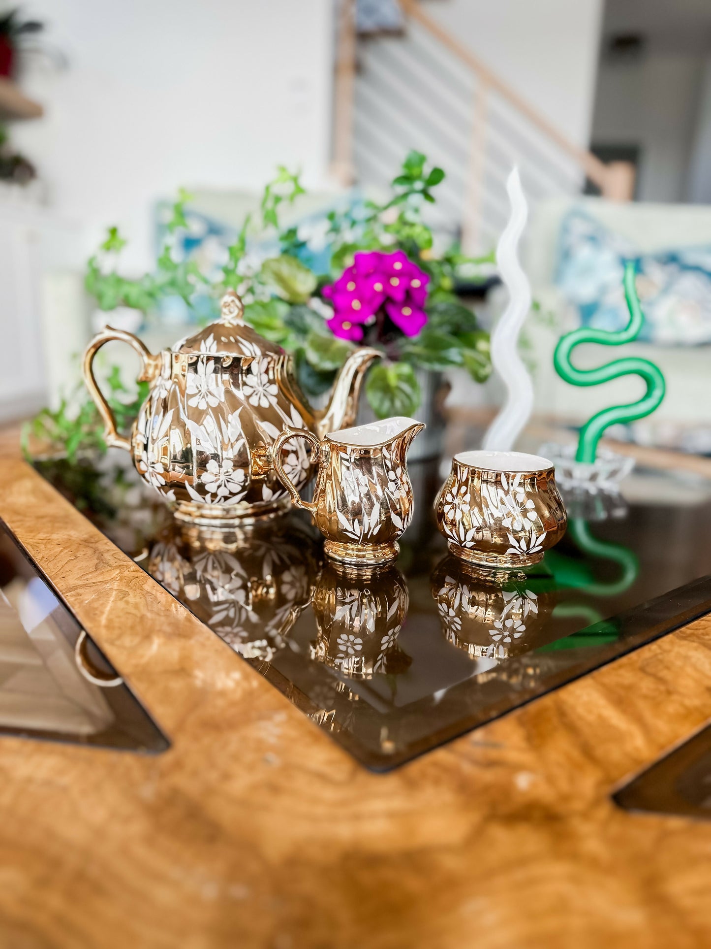 Sadler Gold and White Floral Tea Set