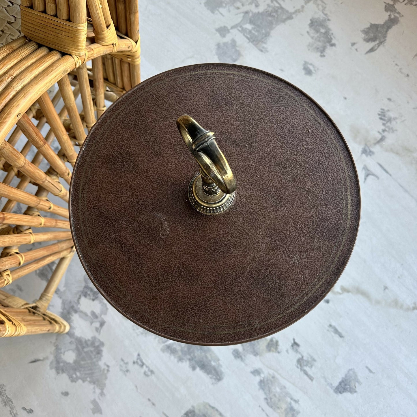 Bronze & Vegan Leather-Bound Side Table