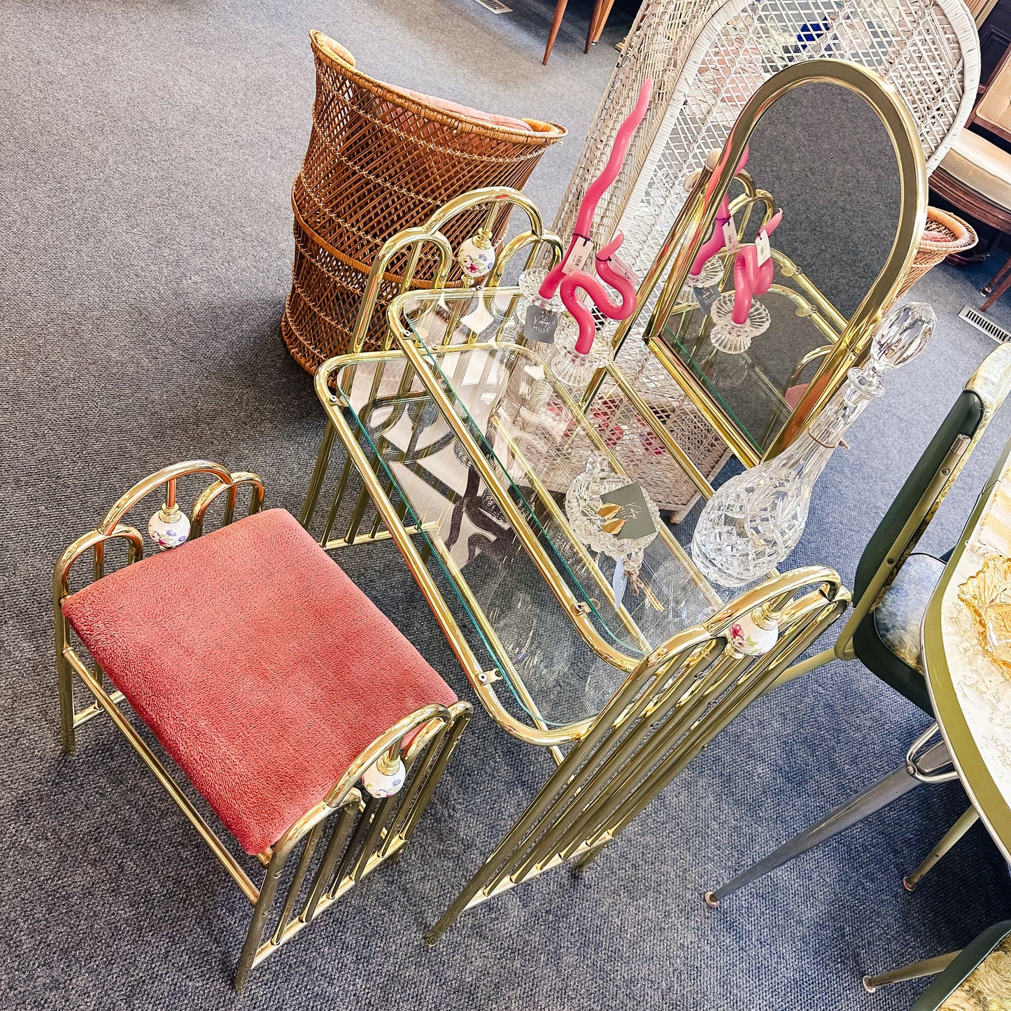 Brass & Glass Vanity w Floral Posts