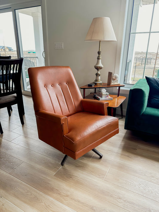 Mid-Century Vegan Leather Swivel Rocker