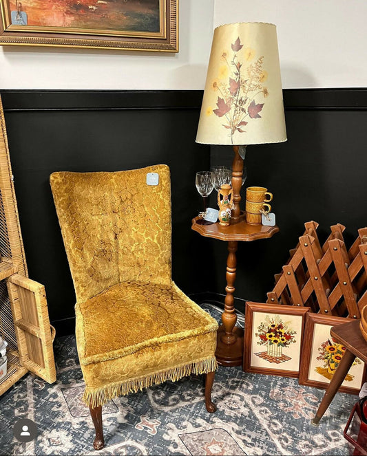 Golden Floral Tasseled MCM Chair