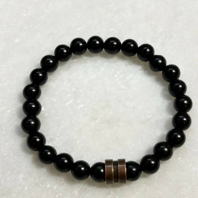 Men's Black Sandlewood & Copper Column St Bracelet B553-SS