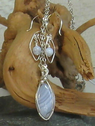 Blue Lace Agate Argentium(R) Sterling Silver Necklace & Earring Set