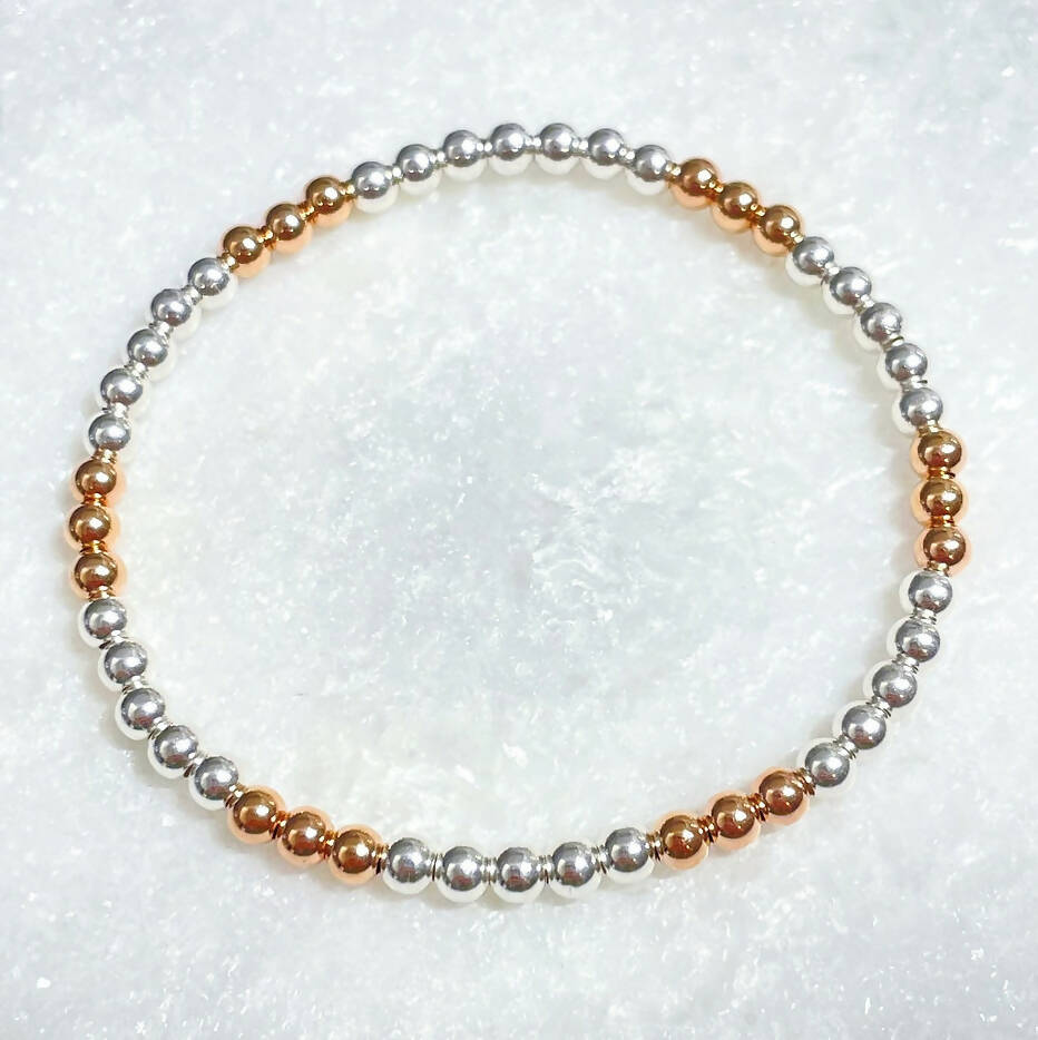 Silver & Rose Gold 4mm Beads Stretch Bracelet B452-SS