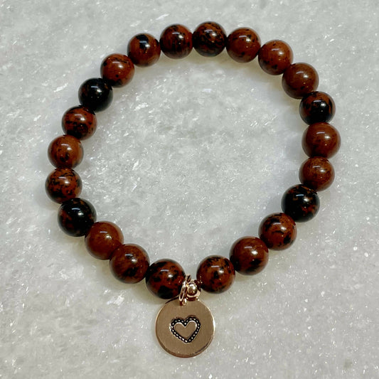 Mahogany Jasper & HS Heart Dangle St Bracelet B134-RG