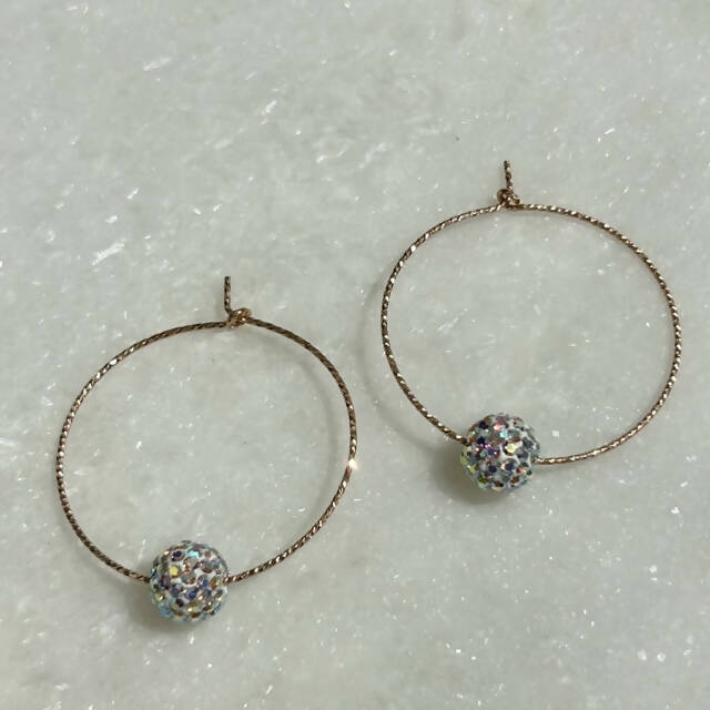 RG Sparkle Hoops/Aurora Borealis Pave' Ball Earrings E095-RG