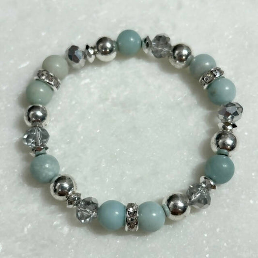 Amazonite & Silver Hematite St Bracelet B412-SS