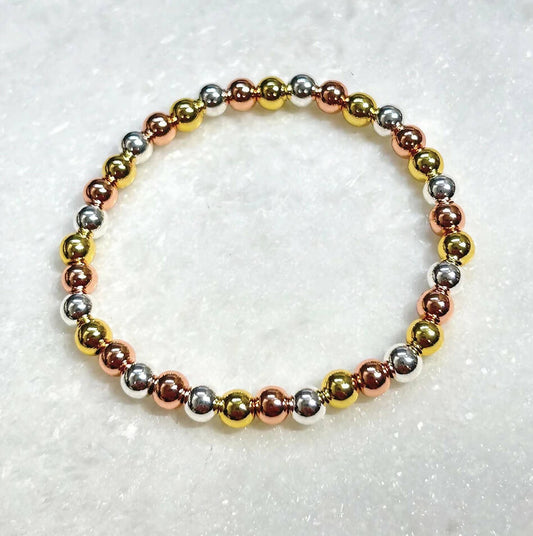 Mixed Metals - 6mm RG,Sil & Gold St Bracelet B546-SS