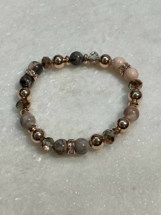 Pink Zebra Jasper & RG Hematite Stretch Bracelet B153-RG