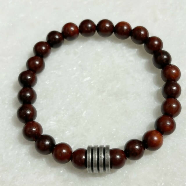 Men's Brown Rosewood & Silver Stainless Column St Bracelet B526-SS