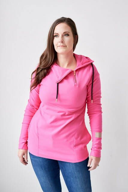 1/4 Zip Hoody- Fandango Pink with Black