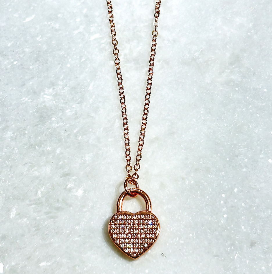 Rose Gold CZ Heart Lock Necklace NS067-RG