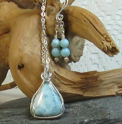 Larimar Argentium(R) Sterling Silver Necklace & Earring Set