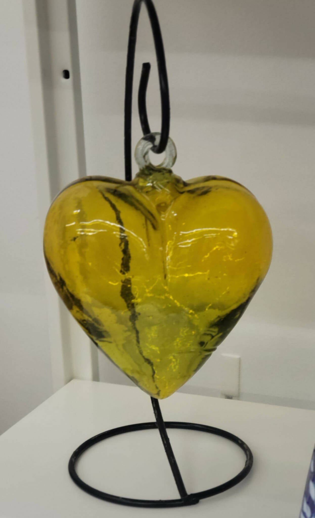 SMALL HEART blown glass with metal stand