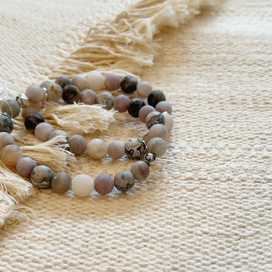 Nurturing + Grounding Gemstone Bracelet || Lilac Jasper Bamboo Agate Map Jasper || Purple Neutral Grey Beige