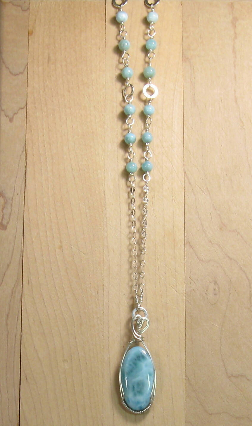 EXTRA LONG Larimar Argentium Sterling Silver Necklace