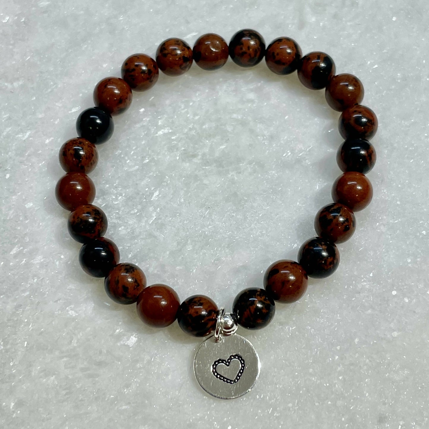 Mahogany Jasper & HS Sterling Silver Heart Dangle St Bracelet B496-SS