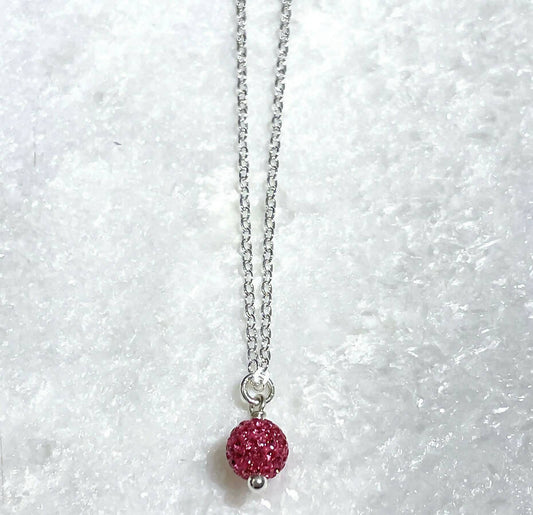 Kids Pink Pave' Ball Necklace NS143-SS