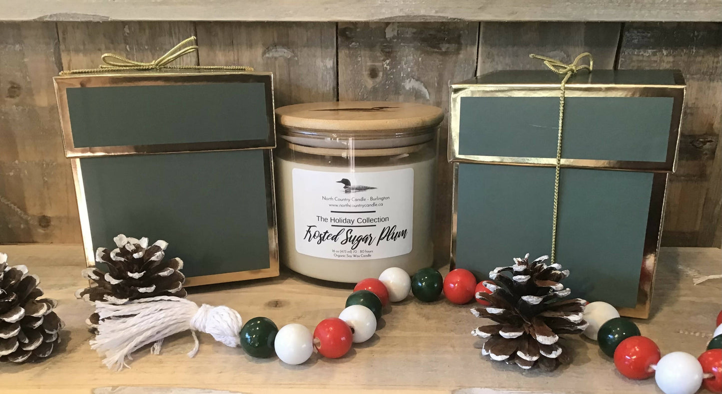 Christmas in July Sale-Frosted Sugar Plum Gift Boxed Soy Candle