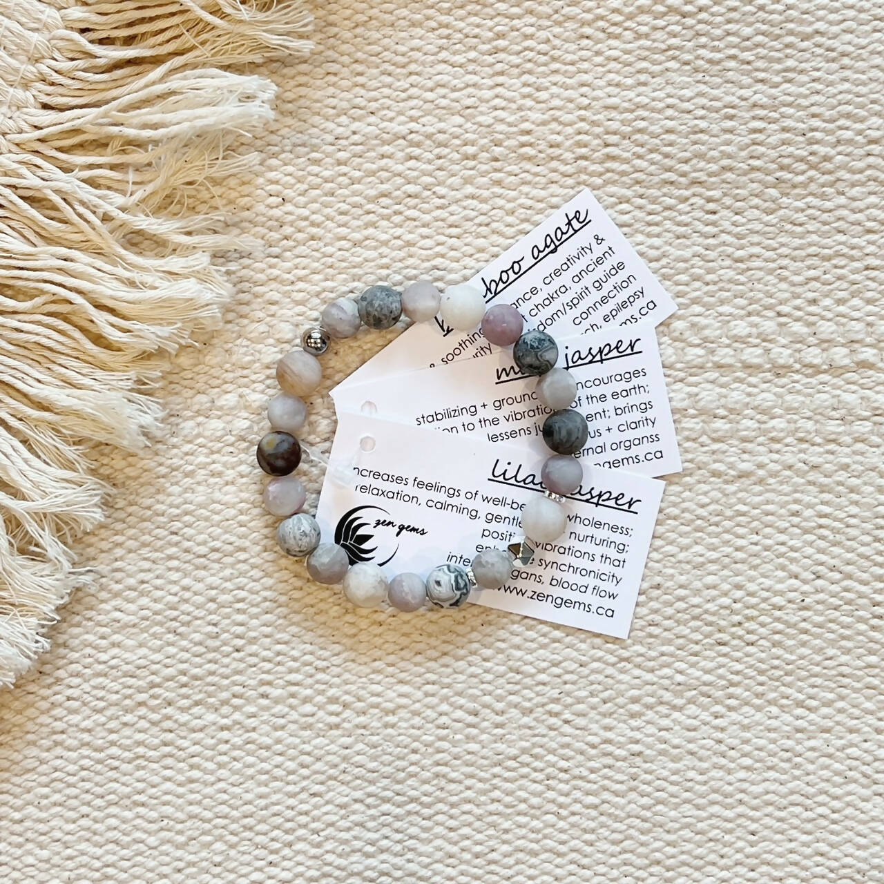 Nurturing + Grounding Gemstone Bracelet || Lilac Jasper Bamboo Agate Map Jasper || Purple Neutral Grey Beige