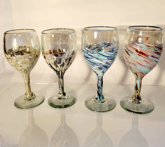 WINE GLASS WITH STEM Recycled blown glass