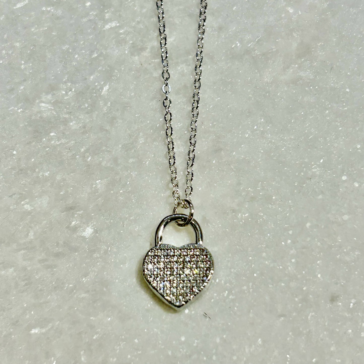 Silver CZ Heart Lock Necklace NS268-SS