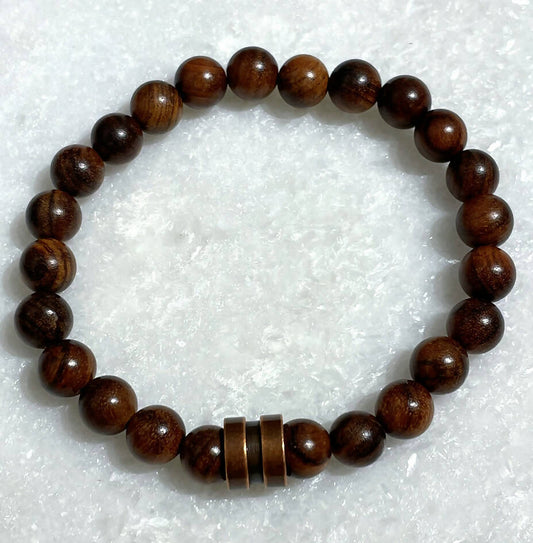 Men's Brown Rosewood & Copper Column St Bracelet B418-SS