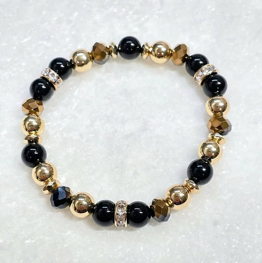 Black Onyx & Gold Hematite St Bracelet B207-GF