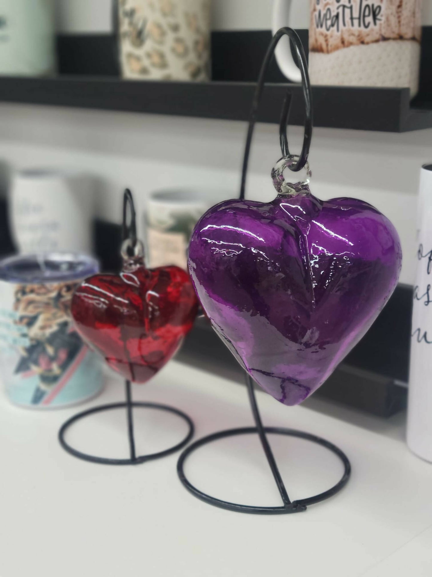 SMALL HEART blown glass with metal stand