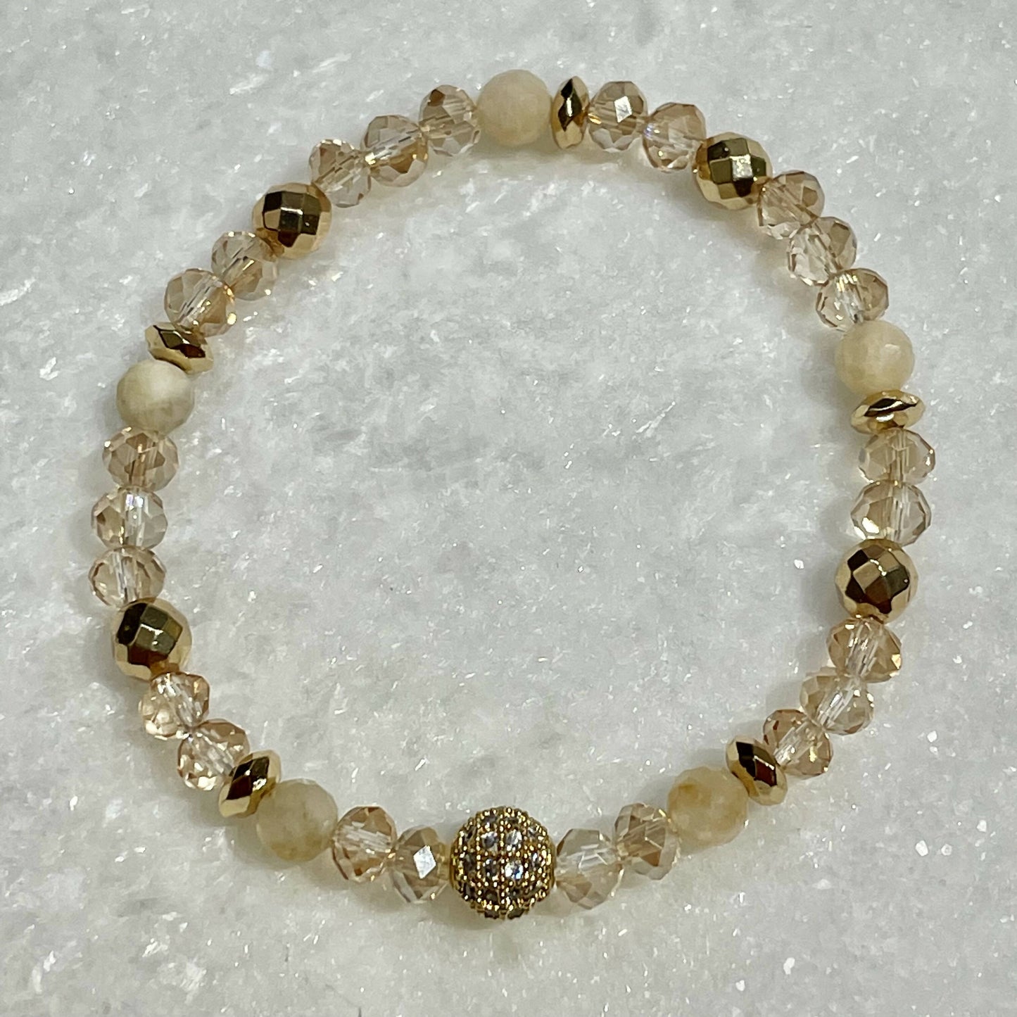 CZ Gold Pave' Ball & Moonstone St Bracelet B225-GF