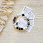 Patience + Protection Gemstone Bracelet || Howlite Onyx Bamboo Agate Pyrite|| White Black Neutral
