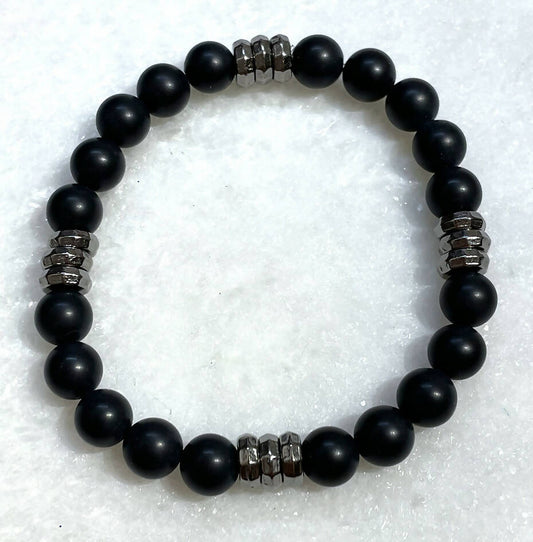 Men's Matt Black Onyx & Gunmetal Spacers St Bracelet B520-SS