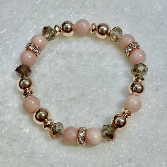 Pink Opal & Gold Hematite Stretch Bracelet B204-GF