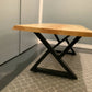 Live edge coffee table with cris cross legs