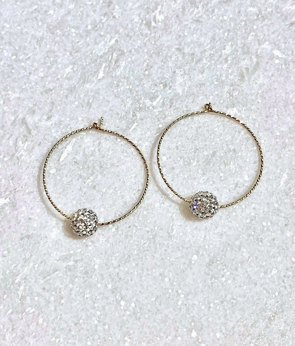 GF Hoop Earrings/Crystal Pave' Balls EST051-GF