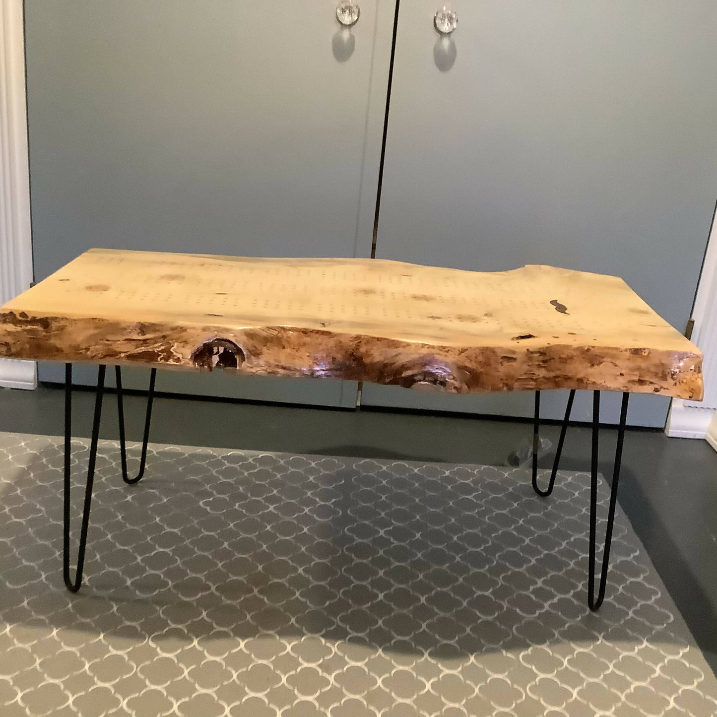 Live edge crib board coffee table