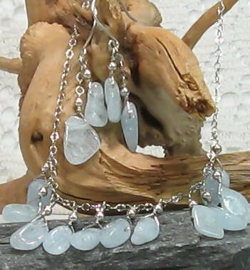 Aquamarine Necklace and Earring Argentium Sterling Silver Set