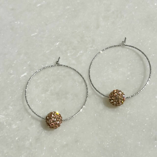 SS Sparkle Hoops/Rose Gold Pave' Ball Earrings EST-243-SS