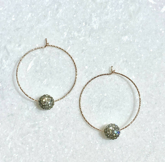 RG Sparkle Hoops/Bk Diamond Pave' Ball Earrings E090-RG