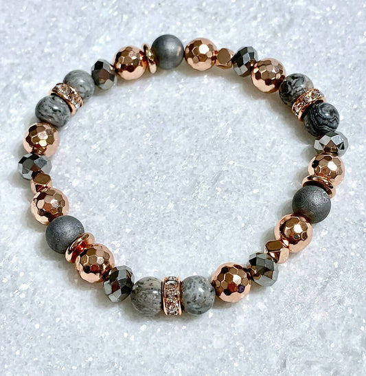 Sesame Jasper & Hematite Stretch Bracelet B089-RG