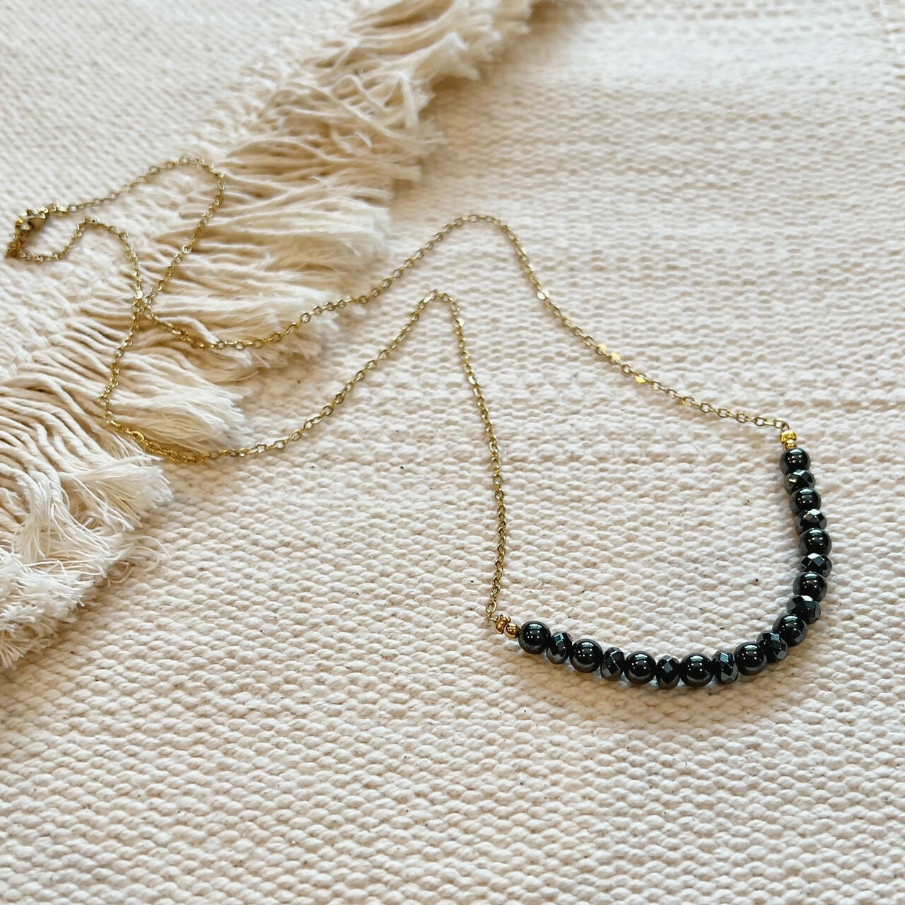 Beaded Hematite + Chain Layering Necklace || Gold Stainless Steel || Tarnish Proof Waterproof