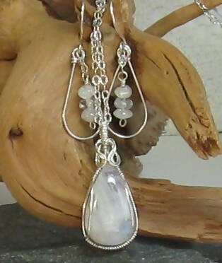 Moonstone Argentium(R) Sterling Silver Necklace & Earring Set