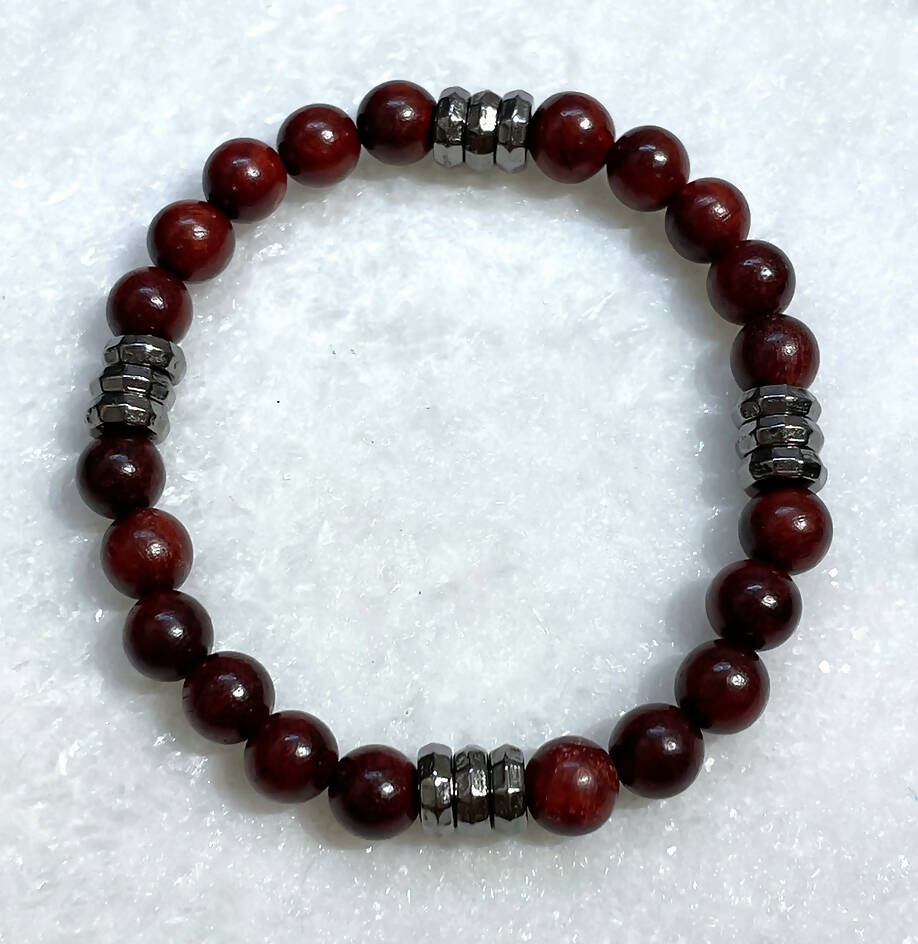 Men's Rosewood & Gunmetal Spacers St Bracelet B522-SS