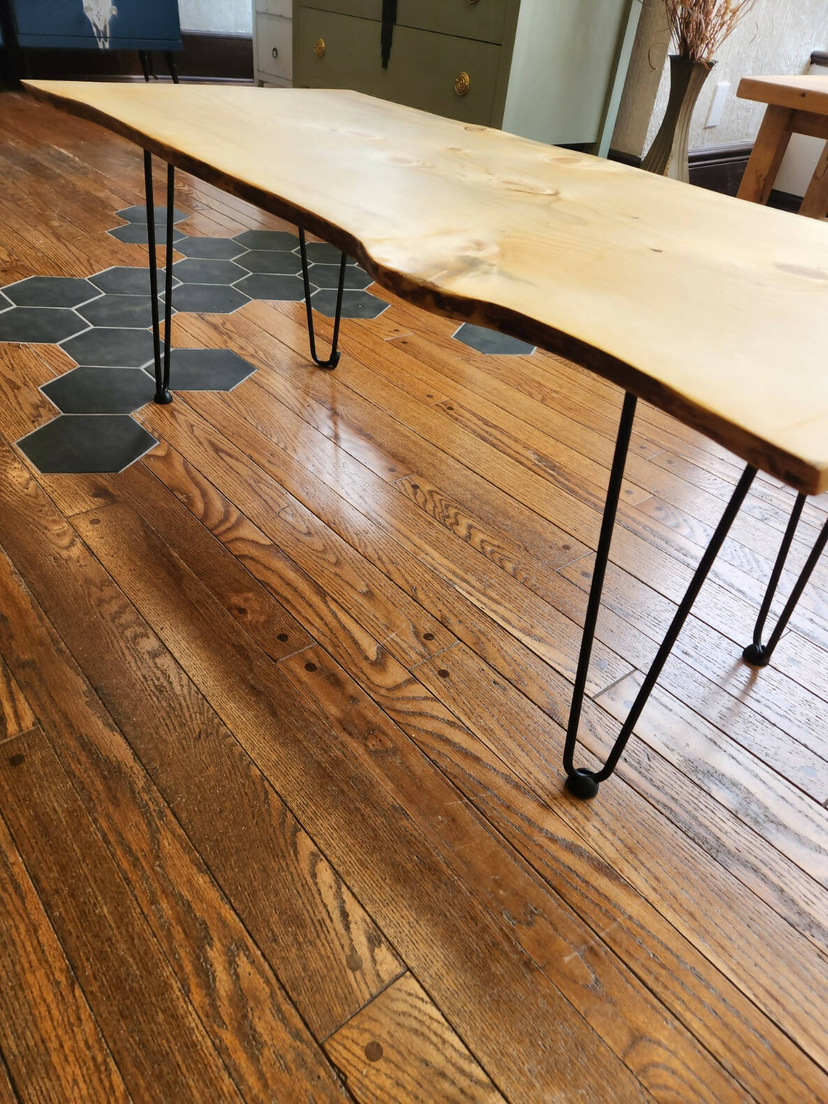 Live edge coffee table with hairpin legs