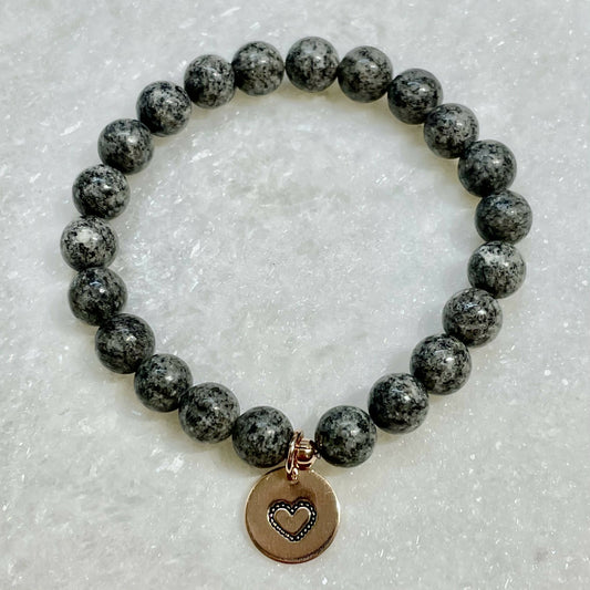 Sesame Jasper & HS Heart Dangle St Bracelet B121-RG